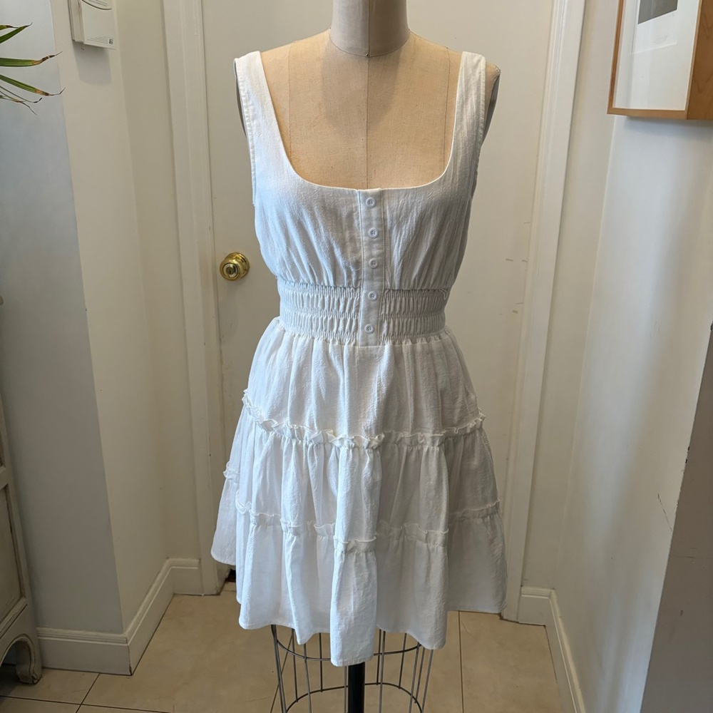 Urban Outfitters "Heather Tiered Ruffle Mini Dress" in White